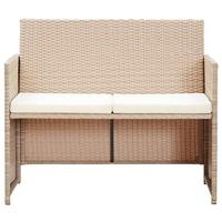 Tuinbank 2-zits met kussens poly rattan beige - thumbnail