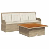 3-delige Loungeset met kussens poly rattan beige - thumbnail