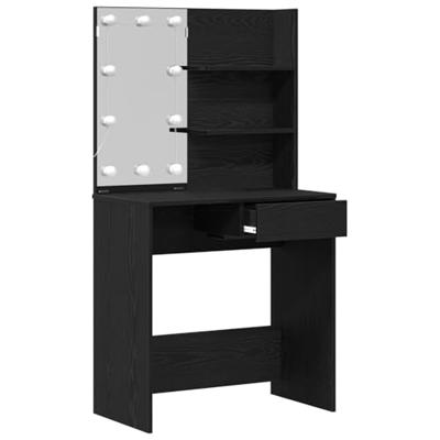 LED Kaptafel in Zwart Eiken - 74.5x40x141 cm, Gemaakt van Bewerkt Hout