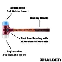 Halder Kunststofhamer | lengte 330 mm hoofd-d. 40 mm | zacht/middelhard hout | TPE-soft blauw/superplastic wit | 1 stuk - 3017.040 3017.040 - thumbnail