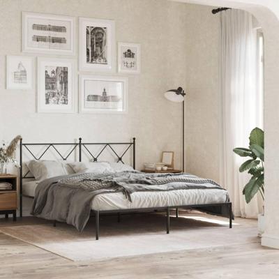 Bedframe met hoofdbord metaal zwart 160x200 cm