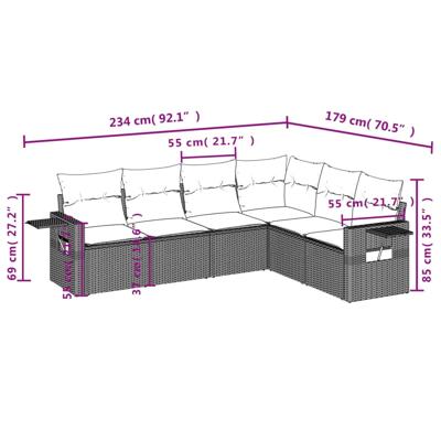 6-delige Loungeset met kussens poly rattan bruin - thumbnail