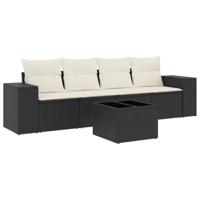 5-delige Loungeset met kussens poly rattan zwart - thumbnail