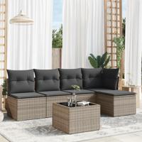 6-delige Loungeset met kussens poly rattan grijs - thumbnail