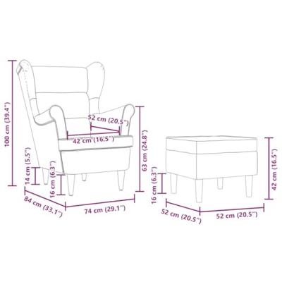 Fauteuil met voetenbankje stof lichtgrijs