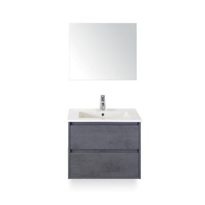 Porto Badmeubelset 70 cm - Beton Antraciet - Keramische Wastafel Wit Slim - met Spiegel