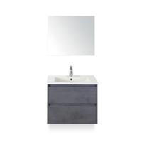 Porto Badmeubelset 70 cm - Beton Antraciet - Keramische Wastafel Wit Slim - met Spiegel - thumbnail