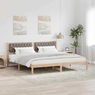 Bedframe met hoofdeinde Taupe 200 x 200 cm Massief grenenhout