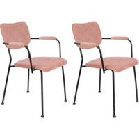 Zuiver Eetkamerstoel 'Benson' Met armleuning, Ribstof, kleur Roze - thumbnail