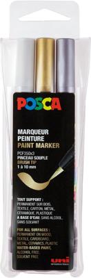 Posca paintmarker PCF-350, brush tip, étui van 3 stuks, assorti (goud, zilver en wit) Posca paintmarker PCF-350, brush tip, étui van 3 stuks, assorti (goud, zilver en wit)