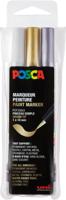 Posca paintmarker PCF-350, brush tip, étui van 3 stuks, assorti (goud, zilver en wit) - thumbnail