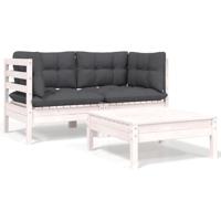 3-delige Loungeset met kussens massief grenenhout wit - thumbnail