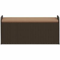 Opbergbankje met kussen 115x51x52 cm poly rattan bruin - thumbnail