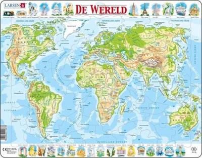 Larsen legpuzzel kaart wereld - geografisch, 80st.