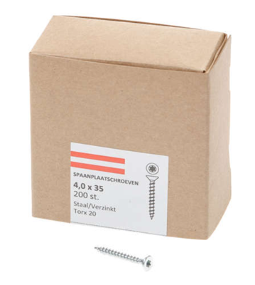 Hoenderdaal Spaanplaatschroef Vz Pk Torx TX20 4.0X35 | 200 stuks - 0206.01.25401
