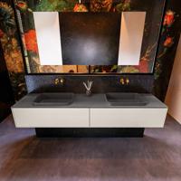 Badkamermeubelset Mondiaz Erin 200 cm met 2 Lades met RIDGE Wastafel Dubbel Dark grey Zonder Kraangaten Greeploos Mat Linen - thumbnail