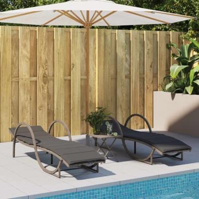 Ligbedden 2 st met tafel poly rattan grijs - thumbnail