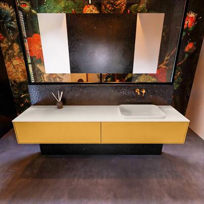 Badkamermeubelset Mondiaz Erin 200 cm met 2 Lades met RIDGE Wastafel Rechts Linen Zonder Kraangaten Greeploos Mat Ocher