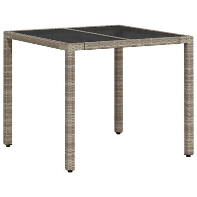 Tuintafel met glazen blad 90x90x75 cm poly rattan lichtgrijs - thumbnail