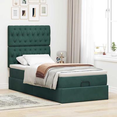Ottoman bed met matrassen 90x190cm fluweel donkergroen