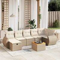 8-delige Loungeset met kussens poly rattan beige - thumbnail