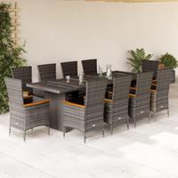 11-delige Tuinset met kussens poly rattan grijs - thumbnail