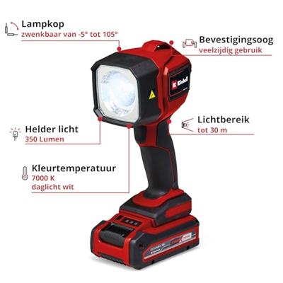 Einhell 4514175 TC-CL 18/350 Li - Solo Power X-Change Handlamp LED-lamp werkt op batterij werkt op Li-ion oplaadbare batterij 5 W 350 lm Aantal meegeleverde