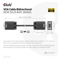 CLUB3D VGA Cable Bidirectional M/M 3m/9.84ft 28AWG - thumbnail