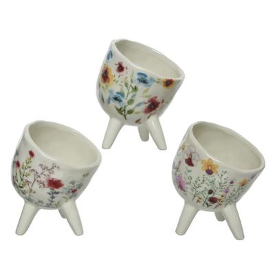 Bloempot dolomiet H11,4cm m.bloemmotief