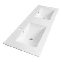 Brauer Frost Wastafel - 120 cm - met 2 Spoelbakken en 2 Kraangaten - Keramiek Hoogglans Wit - thumbnail