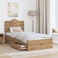 Bedframe met hoofdeinde Artisan Eiken 90 x 200 cm Bewerkt hout - thumbnail