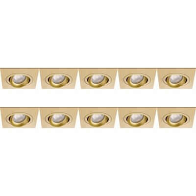 Spot Armatuur 10 Pack - Pragmi Borny Pro - GU10 Inbouwspot - Vierkant - Goud - Aluminium - Kantelbaar - 92mm