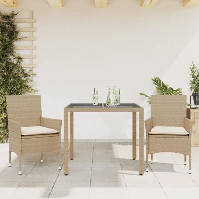 3-delige Tuinset met kussens poly rattan en glas beige - thumbnail
