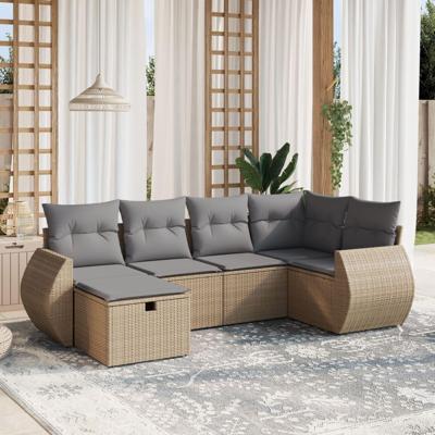 6-delige Loungeset met kussens poly rattan gemengd beige