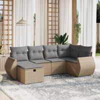 6-delige Loungeset met kussens poly rattan gemengd beige - thumbnail