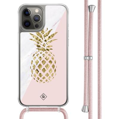 iPhone 12 (Pro) hoesje met rosegoud koord - Ananas
