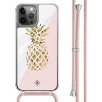 iPhone 12 (Pro) hoesje met rosegoud koord - Ananas - thumbnail