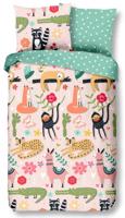 Good Morning dekbedovertrek junior 100 x 135 cm katoen groen/roze - thumbnail