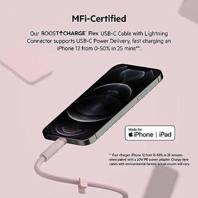 Belkin BoostCharge Flex siliconen USB Type C/Lightning-kabel (1 m), MFi-gecertificeerde 20 W PD Power Delivery-snellaadkabel voor iPhone 14/14 Plus, 13, 12, Pro, Max, mini, SE, iPad en meer – Roze