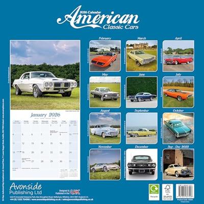 American Classic Cars Calendar 2026 Square Car Wall Calendar - 16 Month