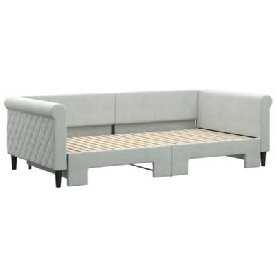 Slaapbank met onderschuifbed 100x200 cm fluweel lichtgrijs