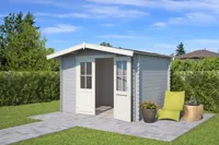 Outdoor Life Baltimore Blokhut 312x250 cm 28 mm vuren Platinum Grey-Wit gecoat- Zadeldak- - Outdoor Life - thumbnail