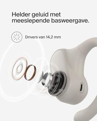 Belkin SoundForm ClearFit Open-Ear Wireless Earbuds, lichte langdurig comfortabele draadloze oordopjes, waterbestendig (IPX5), draadloze oortjes voor sport, hiken, fietsen, hardlopen en meer - Zand