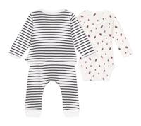 3-delige babyset PETIT BATEAU blauw, gestreept - thumbnail