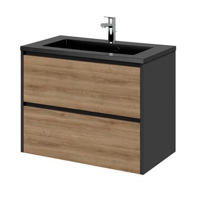 Tiger Reverse Meubelset 80 cm met 2 lades Chalet eik - Mat zwart incl Quadro wastafel Mat zwart - 800319