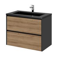 Tiger Reverse Meubelset 80 cm met 2 lades Chalet eik - Mat zwart incl Quadro wastafel Mat zwart - 800319 - thumbnail