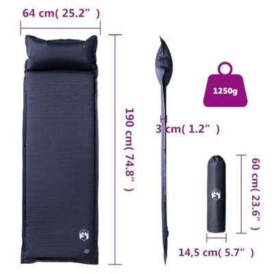 Kampeermatras met gentegreerd kussen zelfopblazend grijs