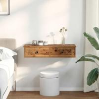 Wandschap met lades 80x31x17 cm bewerkt hout oud houtkleurig - thumbnail