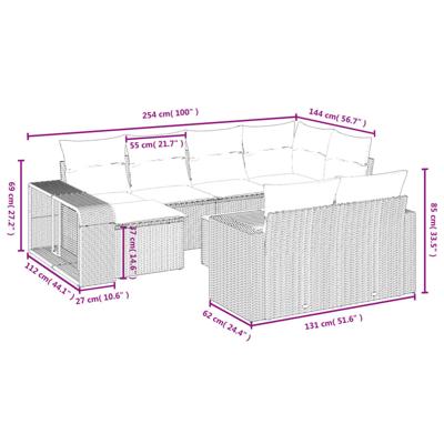 11-delige Tuinset met kussens poly rattan beige - thumbnail