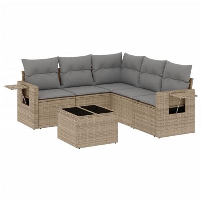 6-delige Loungeset met kussens poly rattan beige - thumbnail